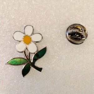 Beautiful faux silver enamel painted flower.lapel pin brooch